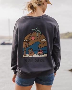 Bluza Passenger Sundaze Recycled Bawełniane Damskie Charcoal | Polska-LBQGKO284