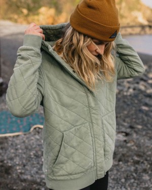 Bluza z Kapturem Passenger Clementine Recycled Pikowana Popper Up Damskie Zielone | Polska-UHSJXL264