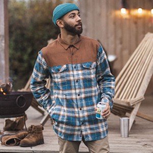 Koszule Passenger Behnsen Organic Bawełniane Męskie Brown/Blue Check | Polska-TRFCXH486