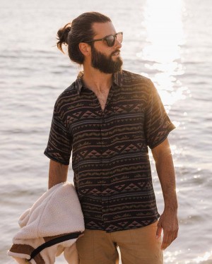 Koszule Passenger Chill Organic Bawełniane Jacquard Męskie Czarne | Polska-TBXVFP251