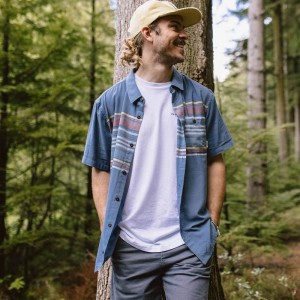 Koszule Passenger Ebb Organic Bawełniane Krótkie Sleeve Męskie Niebieskie Paski | Polska-MJFNLV741
