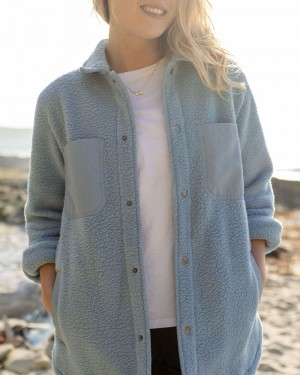 Koszule Passenger Rappel Recycled Sherpa Fleece Oversized Damskie Faded Denim | Polska-UNCMZW923