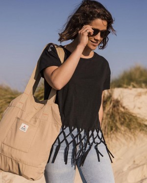 Koszulka Passenger Henna Recycled Bawełniane Tassel Damskie Czarne | Polska-QZAFPC281