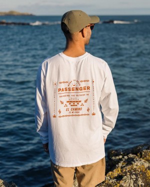 Koszulka Passenger Roam Free Recycled Bawełniane LS Męskie Białe | Polska-SPWGHB865