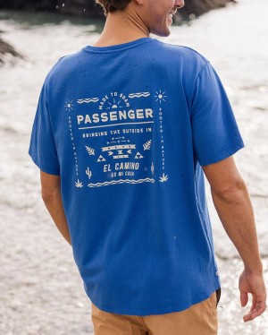 Koszulka Passenger Roam Free Recycled Bawełniane Męskie Niebieskie | Polska-HDKQFJ012