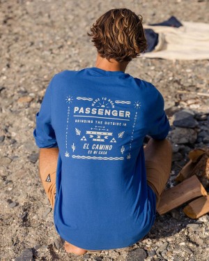 Koszulka Passenger Roam Free Recycled Bawełniane LS Męskie Niebieskie | Polska-EUMVTO043