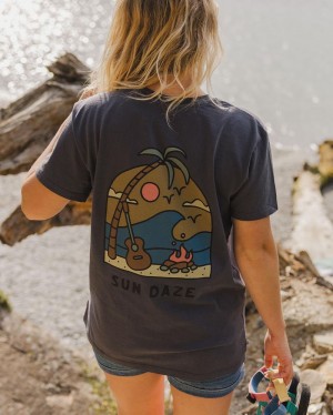 Koszulka Passenger Sundaze Oversized Recycled Bawełniane Damskie Charcoal | Polska-EVSHMU857