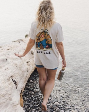 Koszulka Passenger Sundaze Oversized Recycled Bawełniane Damskie Beżowe | Polska-IXAJKT574