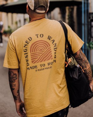 Koszulka Passenger Sundown Recycled Bawełniane Męskie Musztardowe Złote | Polska-BJVDFQ934