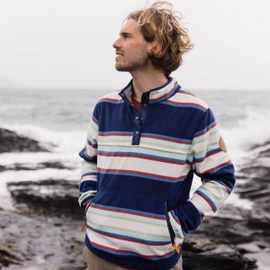 Runo Passenger Canyon Recycled Polar Pullover Męskie Granatowe Paski | Polska-QXMPLI391