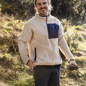 Runo Passenger Offgrid 1/4 Zip Recycled Sherpa Męskie Oatmeal/Navy | Polska-RUEDZL056