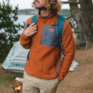 Runo Passenger Offgrid 1/4 Zip Recycled Sherpa Męskie Pomarańczowe Brązowe | Polska-EFPRBI046