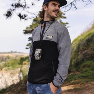 Runo Passenger Set Off Recycled Polar 1/4 Zip Męskie Szare Czarne | Polska-ZXNEYR084