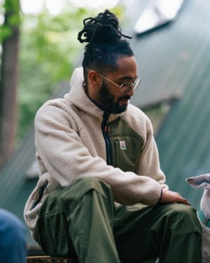 Runo Passenger Ventura 1/2 Zip Recycled Sherpa Męskie Oatmeal/Khaki | Polska-LRSQVN692