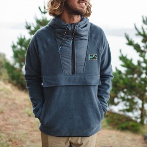 Runo Passenger Woodland Zakapturzony 1/2 Zip Recycled Polar Męskie Szare | Polska-TQZPWF675