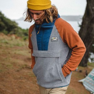 Runo Passenger Woodland Zakapturzony 1/2 Zip Recycled Polar Męskie Szare | Polska-KCWXZJ178