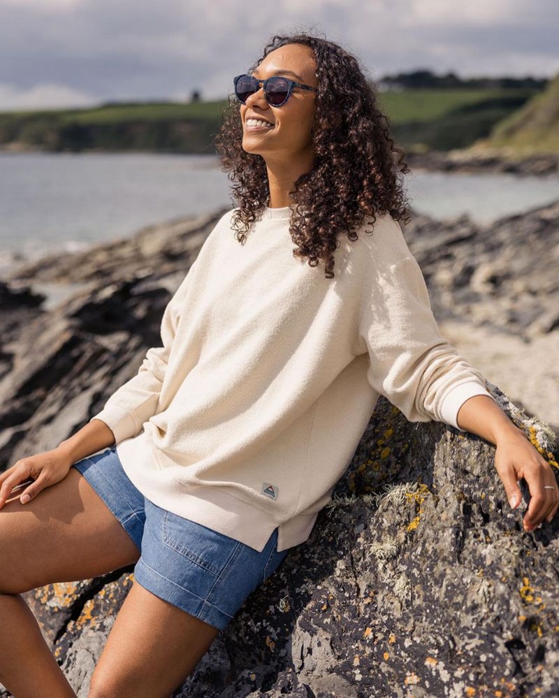 Bluza Passenger Fauna Organic Bawełniane Textured Damskie Beżowe | Polska-PKFWBR302