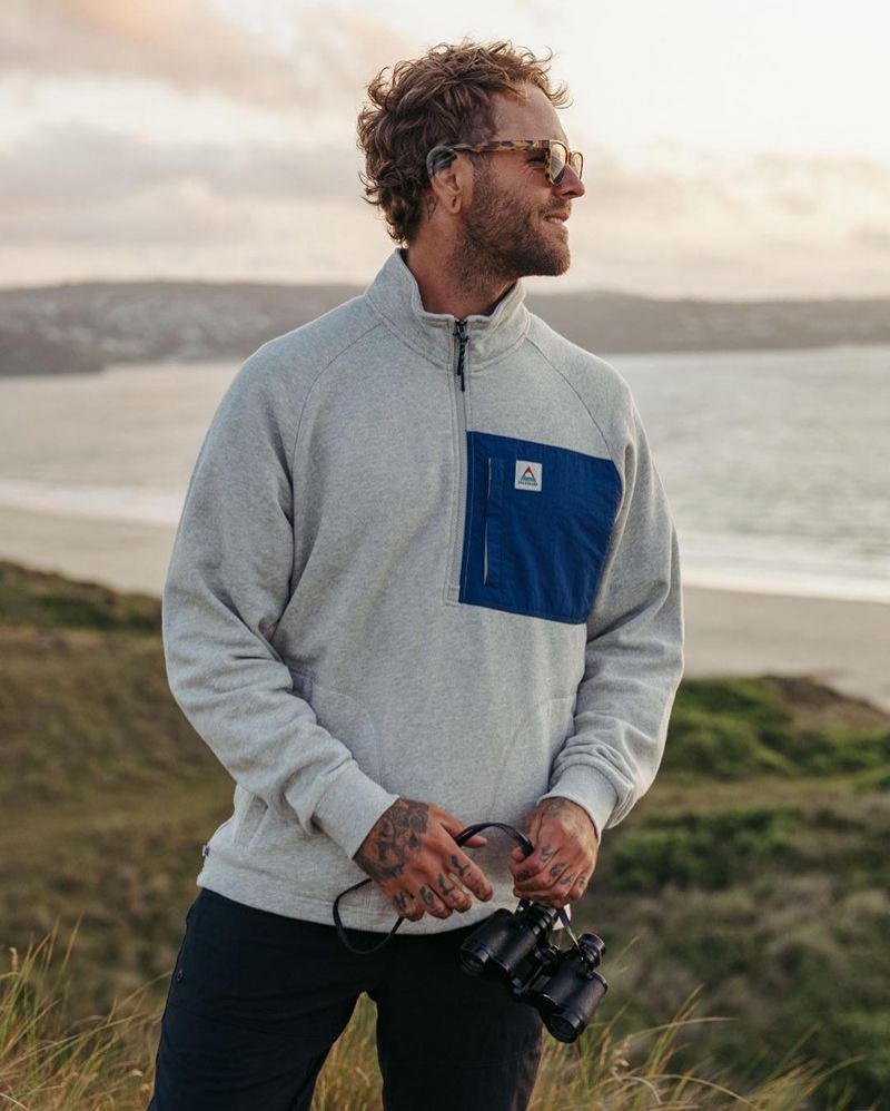 Bluza Passenger Offgrid 1/4 Zip Recycled Bawełniane Męskie Szare | Polska-JCPGHW459