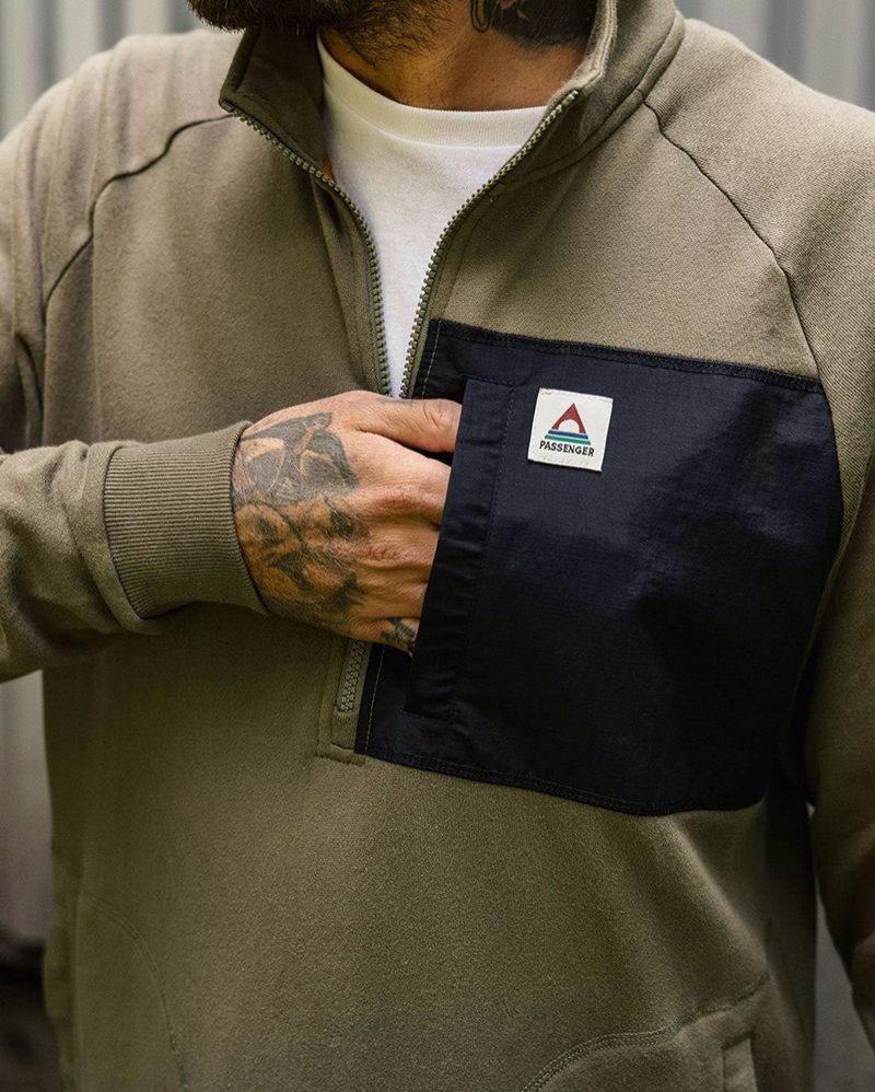 Bluza Passenger Offgrid 1/4 Zip Recycled Bawełniane Męskie Oliwkowe | Polska-OKGPWL805