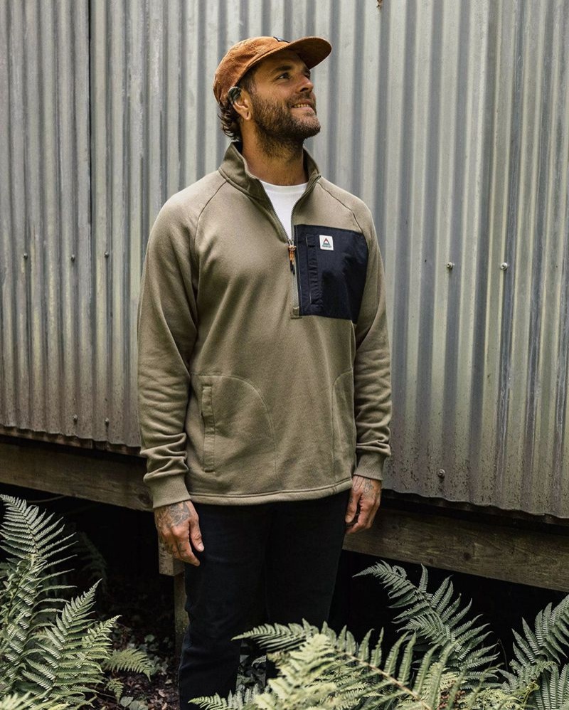 Bluza Passenger Offgrid 1/4 Zip Recycled Bawełniane Męskie Oliwkowe | Polska-OKGPWL805