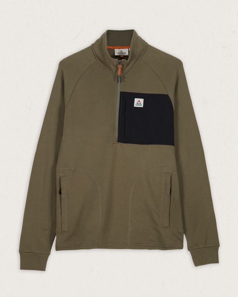 Bluza Passenger Offgrid 1/4 Zip Recycled Bawełniane Męskie Oliwkowe | Polska-OKGPWL805