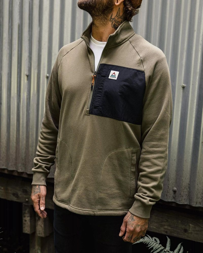 Bluza Passenger Offgrid 1/4 Zip Recycled Bawełniane Męskie Oliwkowe | Polska-OKGPWL805