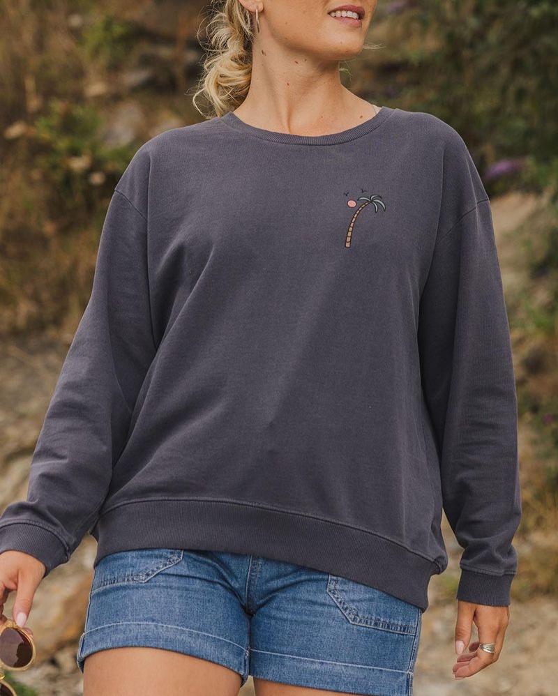 Bluza Passenger Sundaze Recycled Bawełniane Damskie Charcoal | Polska-LBQGKO284