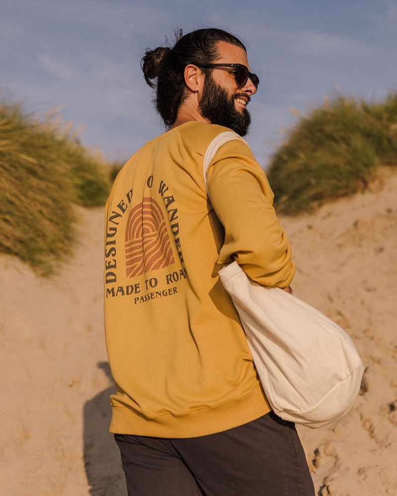Bluza Passenger Sundown Recycled Bawełniane Męskie Musztardowe Złote | Polska-DZQBFL295