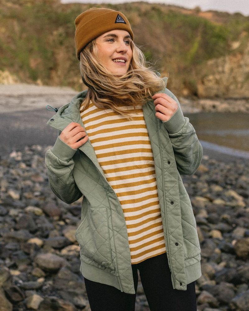 Bluza z Kapturem Passenger Clementine Recycled Pikowana Popper Up Damskie Zielone | Polska-UHSJXL264