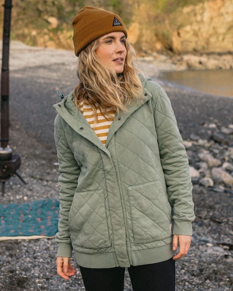 Bluza z Kapturem Passenger Clementine Recycled Pikowana Popper Up Damskie Zielone | Polska-UHSJXL264