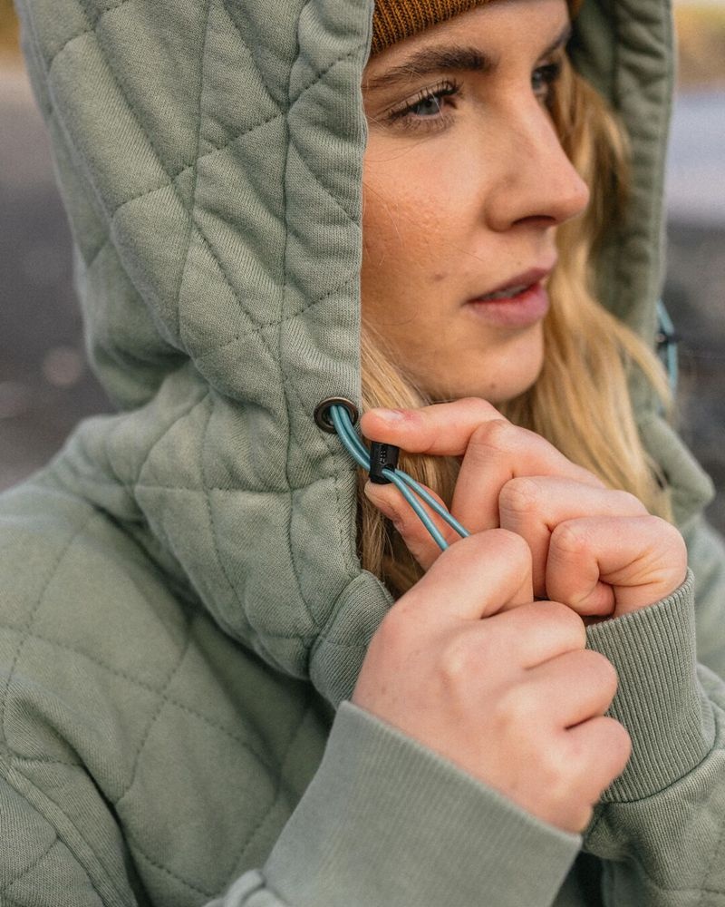 Bluza z Kapturem Passenger Clementine Recycled Pikowana Popper Up Damskie Zielone | Polska-UHSJXL264