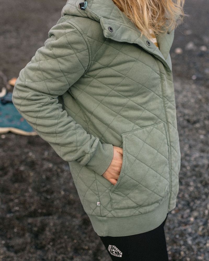 Bluza z Kapturem Passenger Clementine Recycled Pikowana Popper Up Damskie Zielone | Polska-UHSJXL264