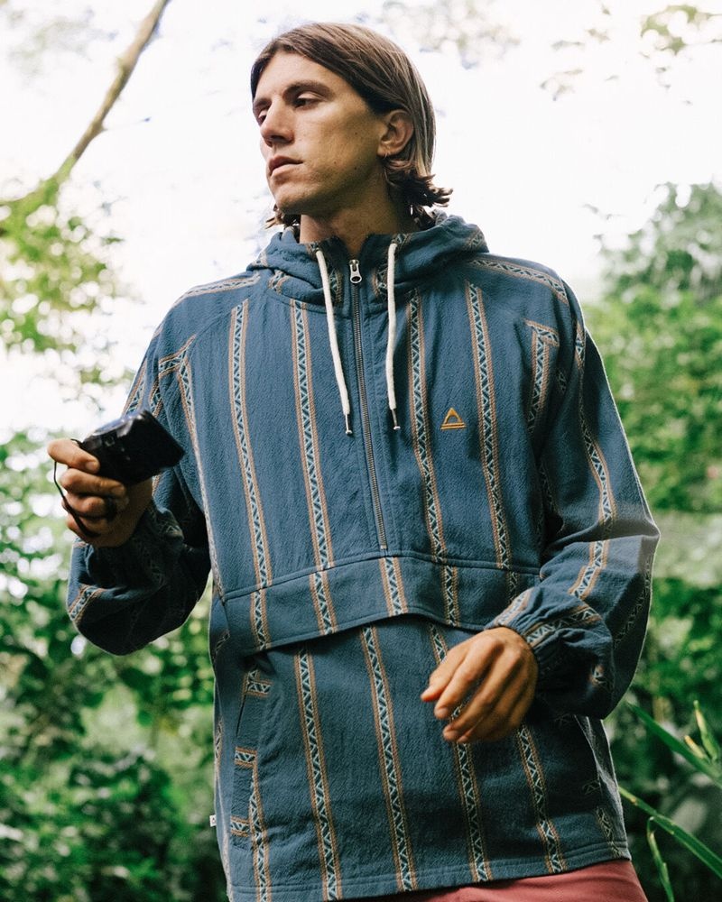 Bluza z Kapturem Passenger Dune 1/2 Zip Organic Bawełniane Męskie Paski | Polska-TWBHRS239
