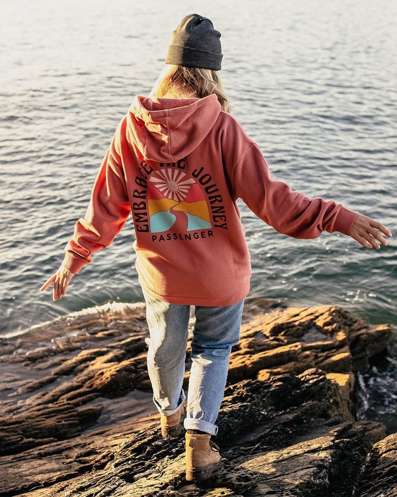 Bluza z Kapturem Passenger Embrace The Journey Recycled Bawełniane Oversized Damskie Różowe | Polska-ACQWFU802