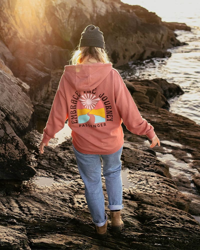 Bluza z Kapturem Passenger Embrace The Journey Recycled Bawełniane Oversized Damskie Różowe | Polska-ACQWFU802