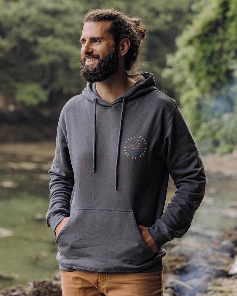 Bluza z Kapturem Passenger Escapism Recycled Bawełniane Męskie Czarne | Polska-UVLGKZ170