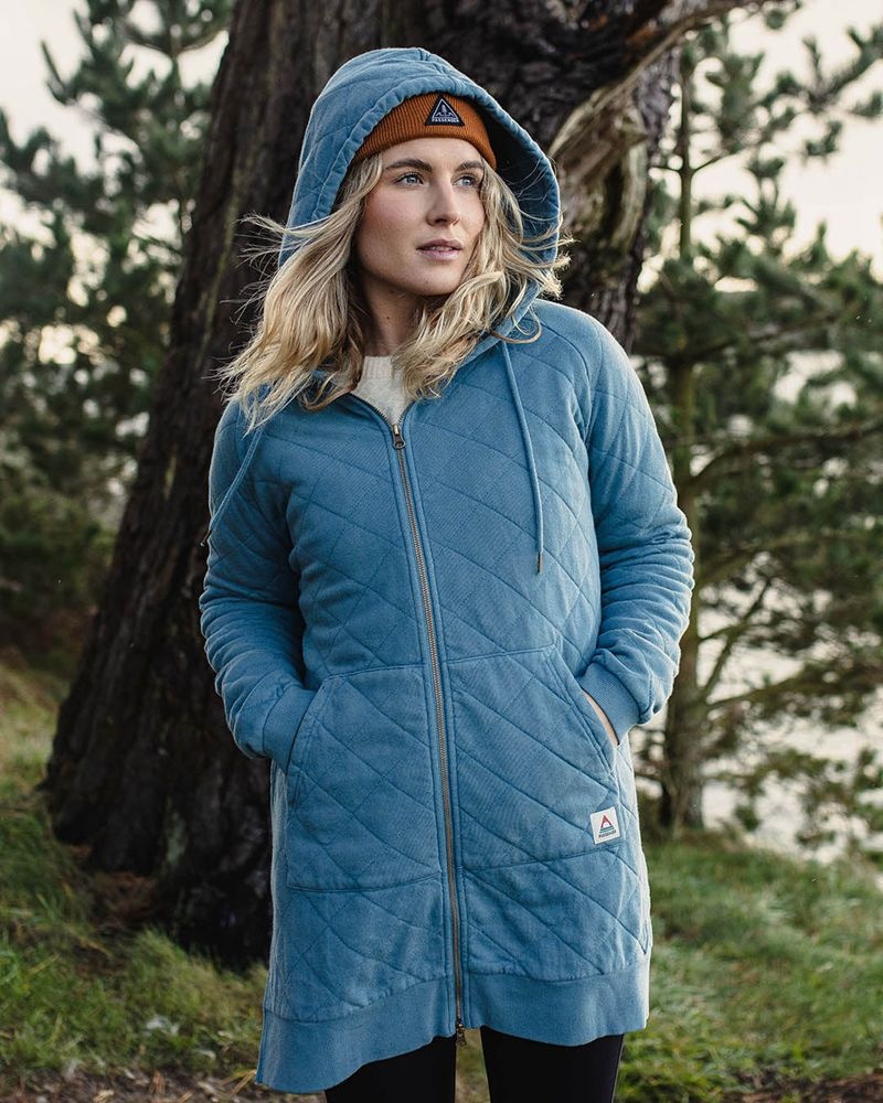 Bluza z Kapturem Passenger Getaway Recycled Bawełniane Pikowana Full Zip Damskie Niebieskie | Polska-LODVPC768