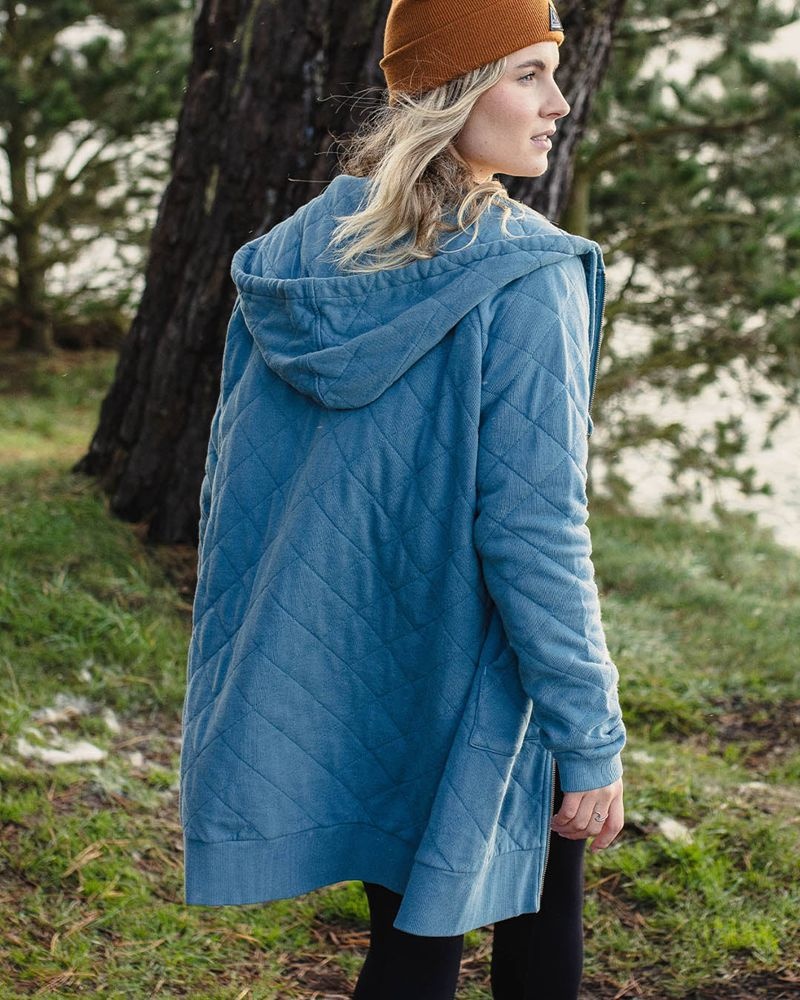 Bluza z Kapturem Passenger Getaway Recycled Bawełniane Pikowana Full Zip Damskie Niebieskie | Polska-LODVPC768