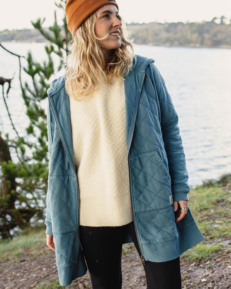 Bluza z Kapturem Passenger Getaway Recycled Bawełniane Pikowana Full Zip Damskie Niebieskie | Polska-LODVPC768