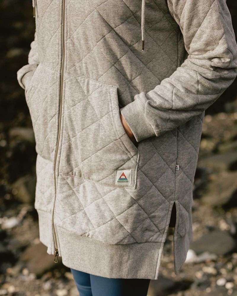 Bluza z Kapturem Passenger Getaway Recycled Bawełniane Pikowana Full Zip Damskie Szare | Polska-RFVIDU083