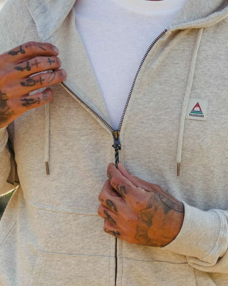 Bluza z Kapturem Passenger Heritage Full Zip Recycled Bawełniane Męskie Szare | Polska-LYCVGP483