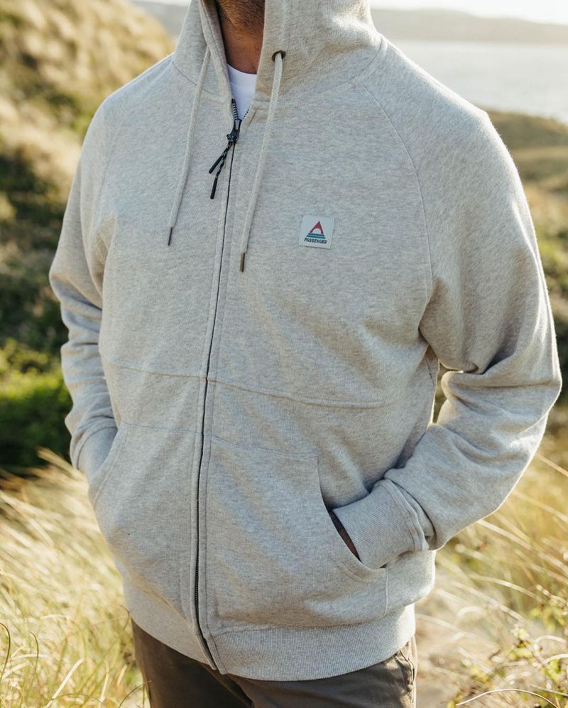 Bluza z Kapturem Passenger Heritage Full Zip Recycled Bawełniane Męskie Szare | Polska-LYCVGP483