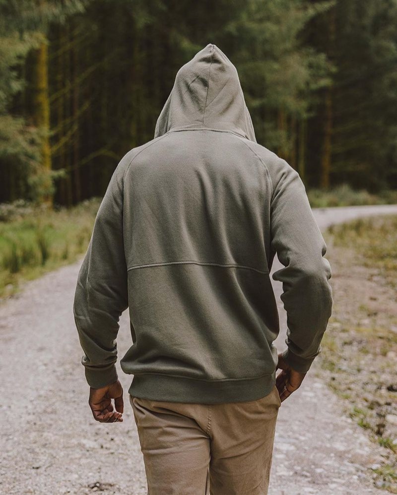 Bluza z Kapturem Passenger Heritage Full Zip Recycled Bawełniane Męskie Oliwkowe | Polska-SNBUOA036