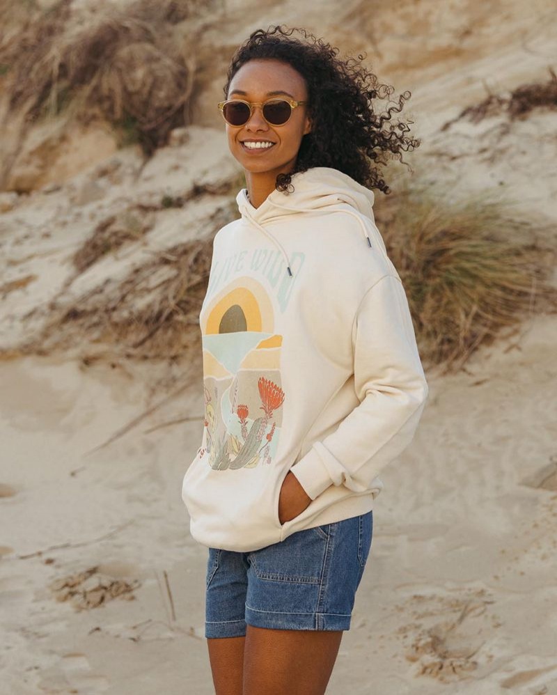 Bluza z Kapturem Passenger Live Wild Recycled Bawełniane Oversized Damskie Beżowe | Polska-BTYGNJ935