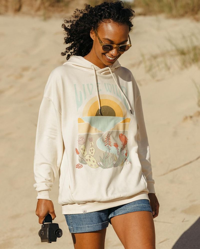 Bluza z Kapturem Passenger Live Wild Recycled Bawełniane Oversized Damskie Beżowe | Polska-BTYGNJ935