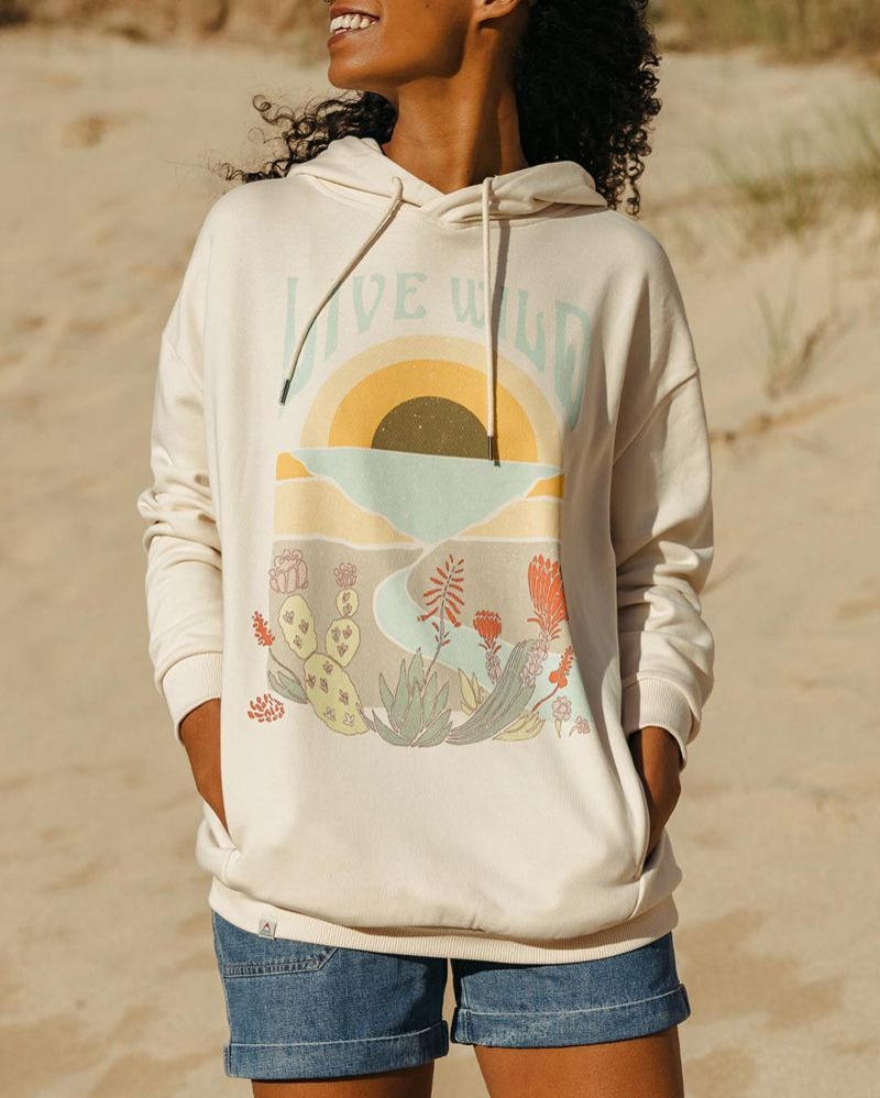 Bluza z Kapturem Passenger Live Wild Recycled Bawełniane Oversized Damskie Beżowe | Polska-BTYGNJ935