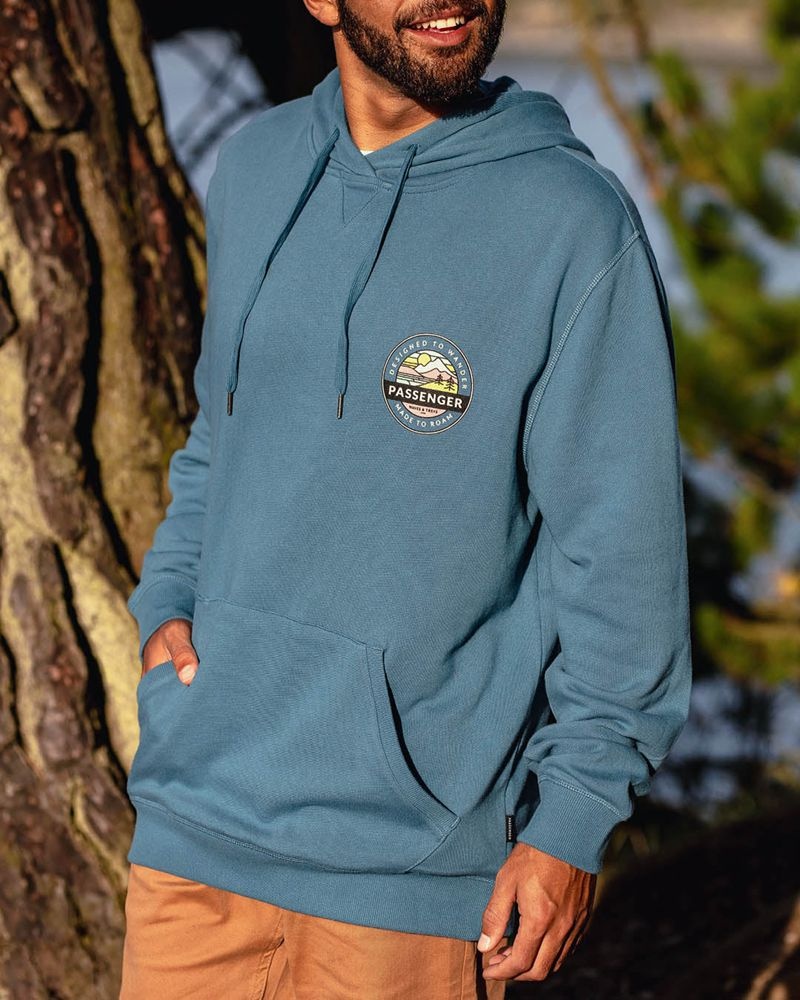Bluza z Kapturem Passenger Odyssey Recycled Bawełniane Męskie Niebieskie | Polska-RHLYAQ164