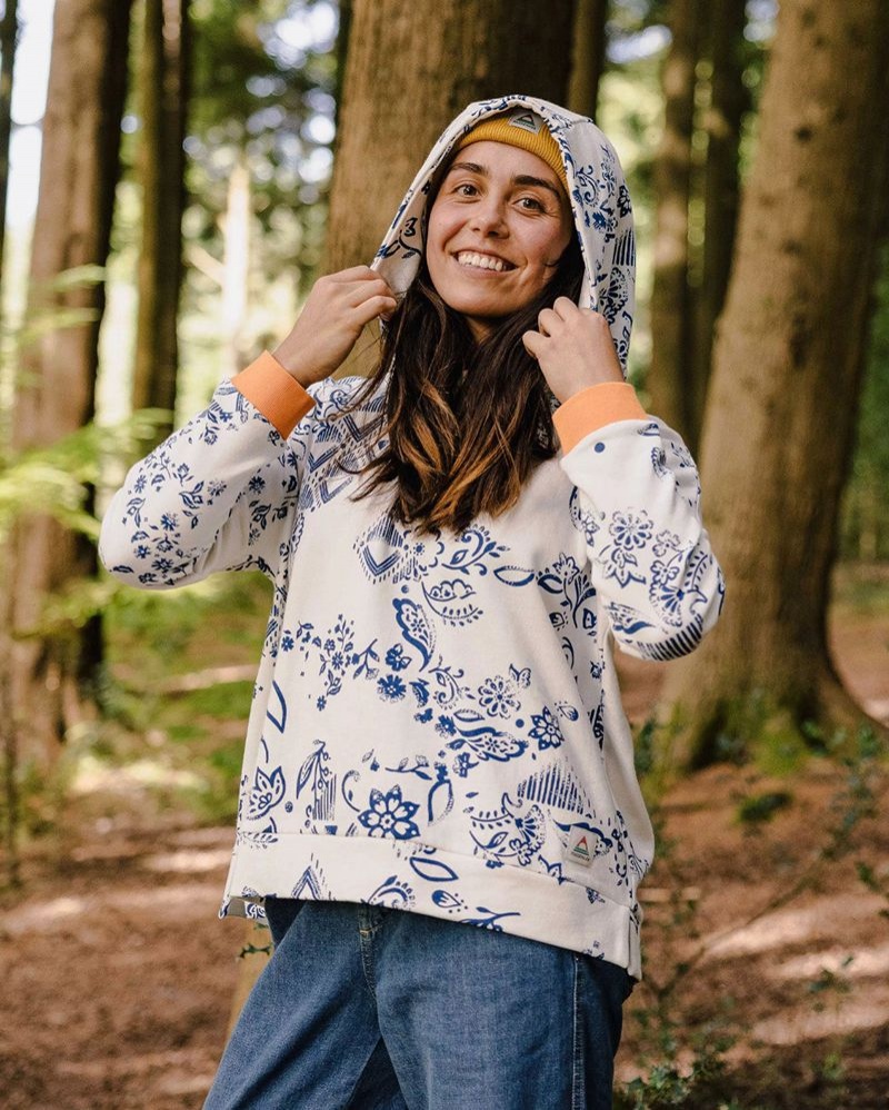 Bluza z Kapturem Passenger Patchwork Recycled Bawełniane Damskie Białe | Polska-RSLEZO172