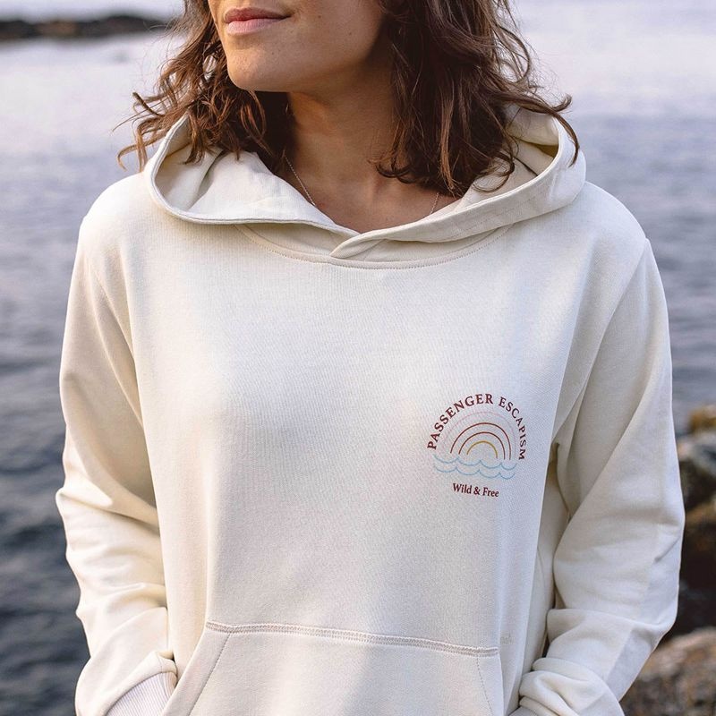 Bluza z Kapturem Passenger Rainbow Recycled Bawełniane Damskie Egret | Polska-CMJTKS397