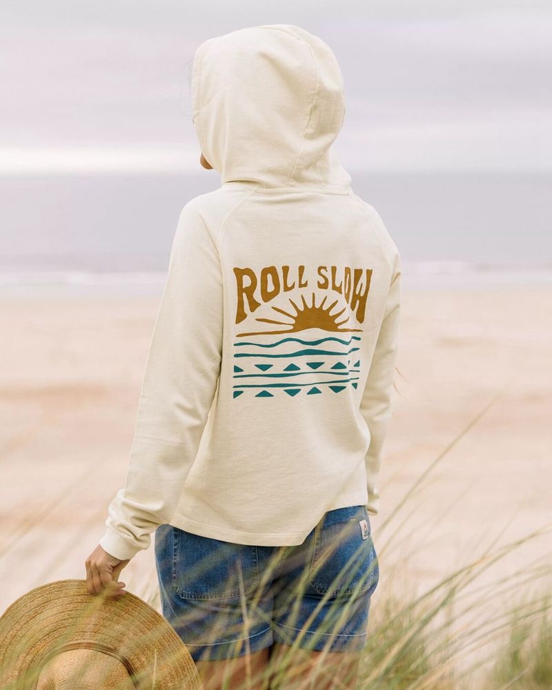 Bluza z Kapturem Passenger Rolling Slow Recycled Bawełniane Damskie Żółte | Polska-GOUFJQ519